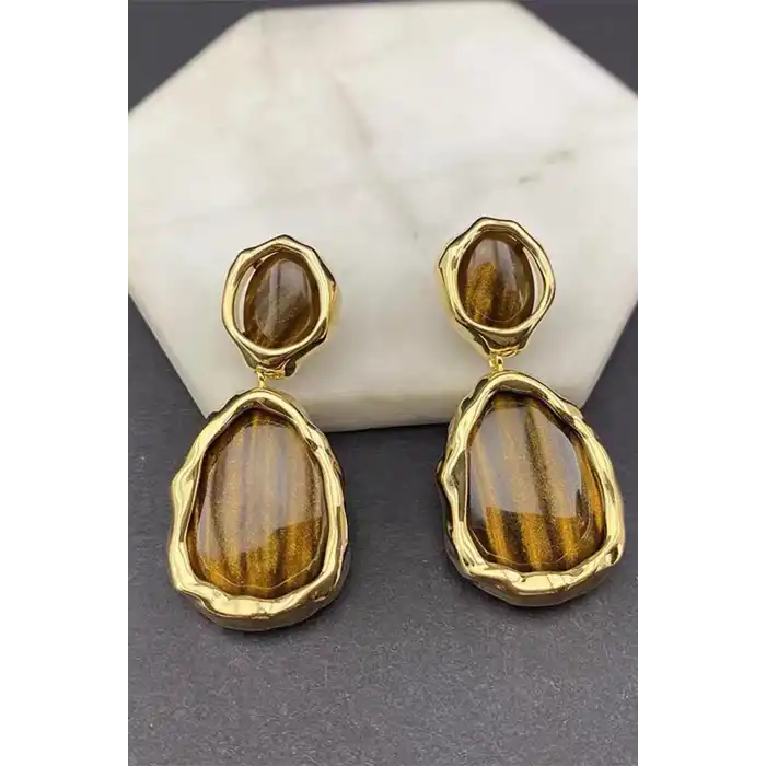 Kahverengi Sallantılı Metal Küpe (Çift)