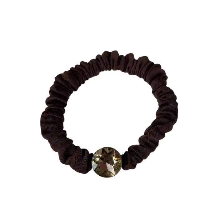 Kahverengi Taş Detaylı Saten Simit Toka