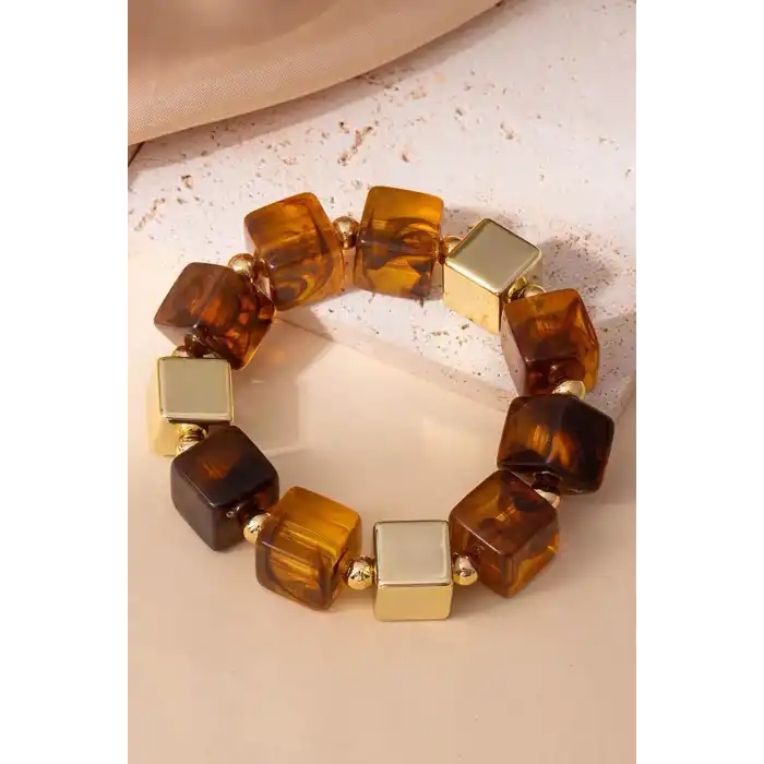 Kahverengi Ve Altın Renk Boncuk Detaylı Bileklik