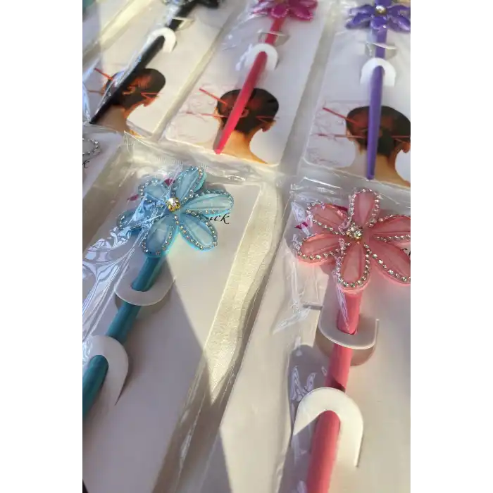 Karışık Renk 12li Çiçek Detaylı Topuz Kalemi