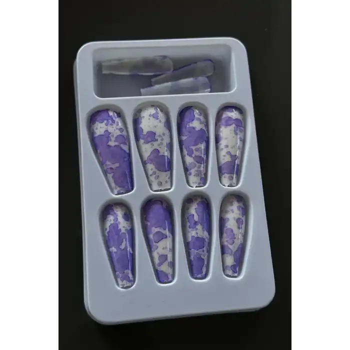 Karışık Renk 12li Sulu Boya Efektli Takma Tırnak Set