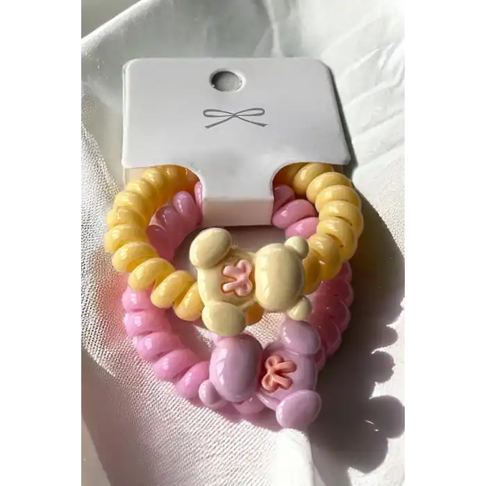 Karışık Renk 2li Ayıcık Detaylı Helezon Toka