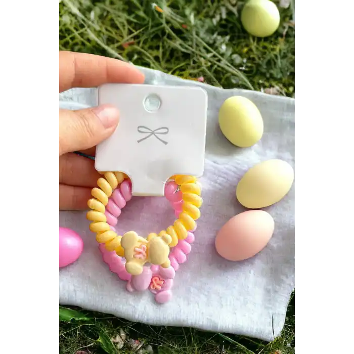 Karışık Renk 2li Ayıcık Detaylı Helezon Toka