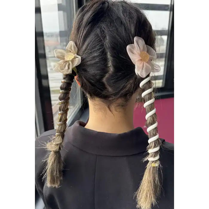 Karışık Renk 2´li Taş Detaylı Yaylı Spiral Toka