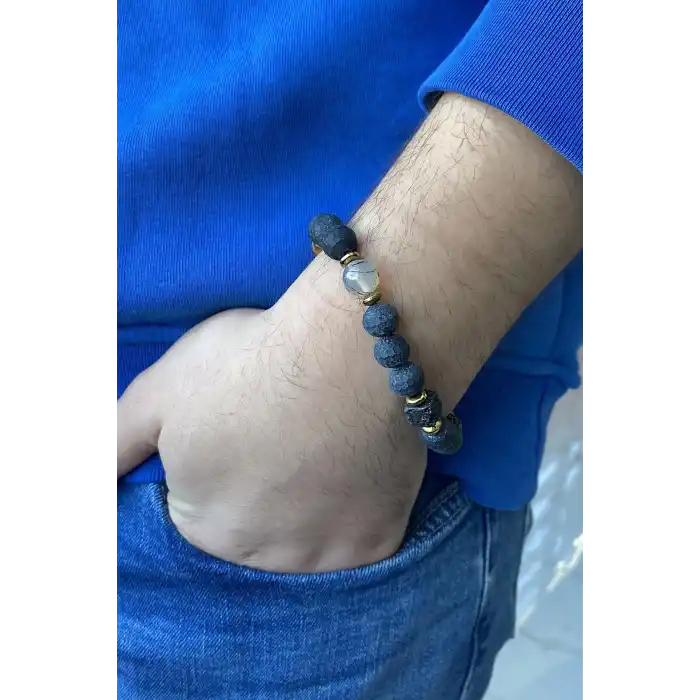 Karışık Renk Boncuk Detaylı Erkek Bileklik