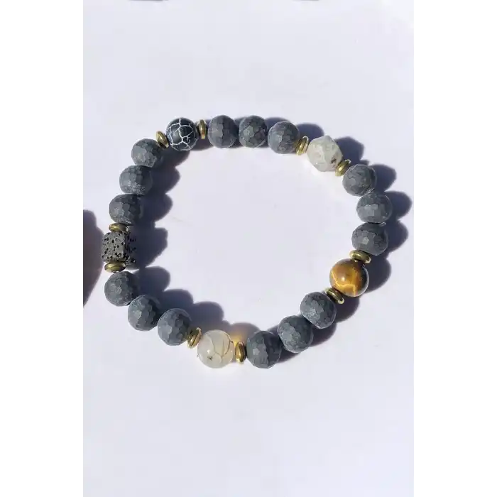 Karışık Renk Boncuk Detaylı Erkek Bileklik