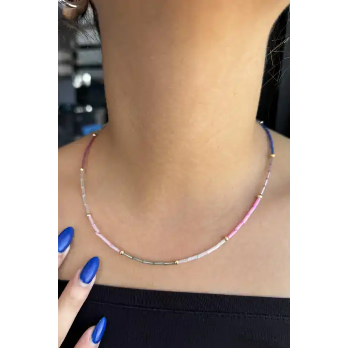 Karışık Renk Boncuk Detaylı Kolye