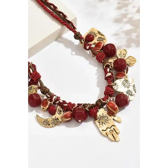 Karışık Renk Charmlı Tasarım Kolye