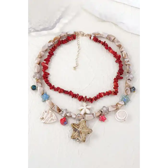 Karışık Renk Charmlı Tasarım Kolye