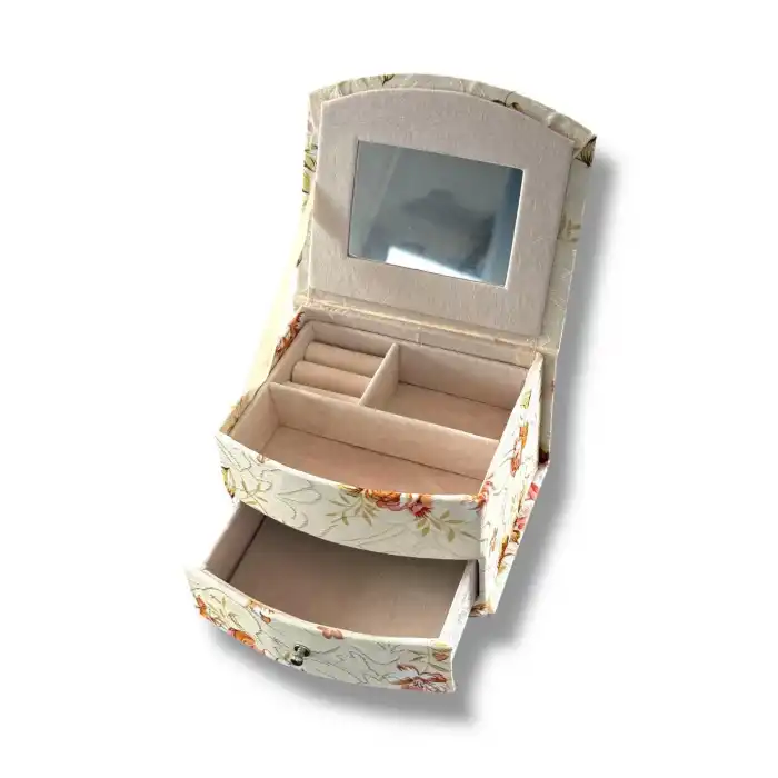 Karışık Renk Çiçek Figürlü Ayna Detaylı Çekmeceli Takı Organizeri