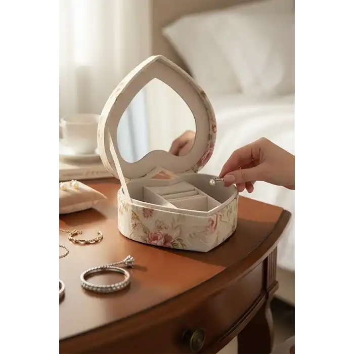 Karışık Renk Çiçek Figürlü Ayna Detaylı Çekmeceli Takı Organizeri