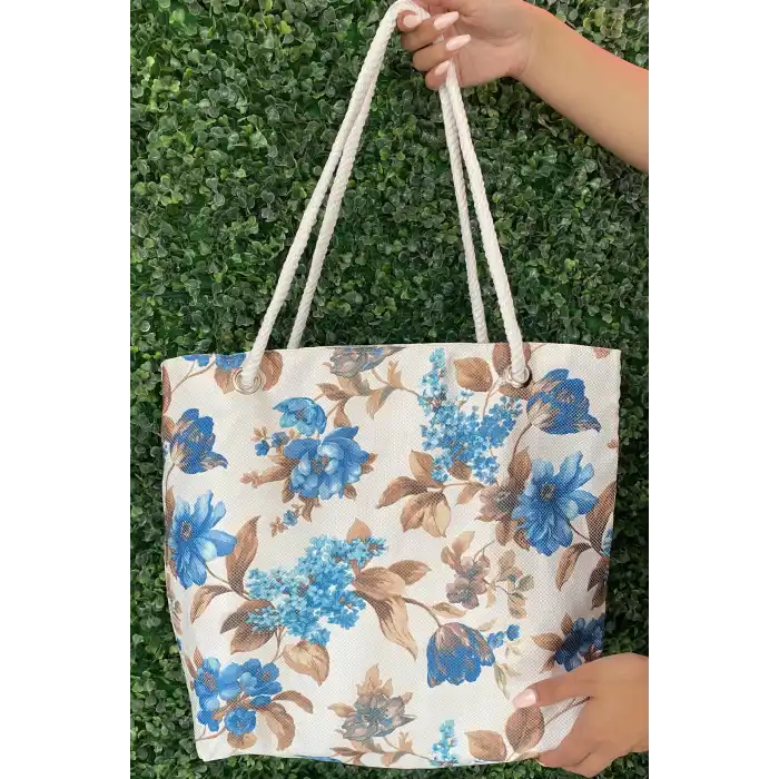 Karışık Renk Çiçek Figürlü Plaj Çantası