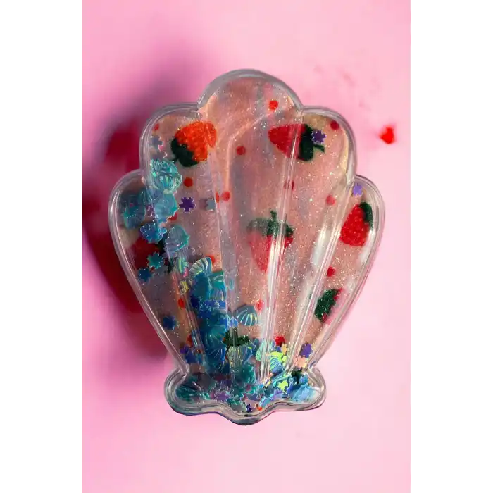 Karışık Renk Deniz Kabuğu Detaylı Çilek Figürlü Simli Taşınabilir Saç Tarama Fırçası/ Tarak