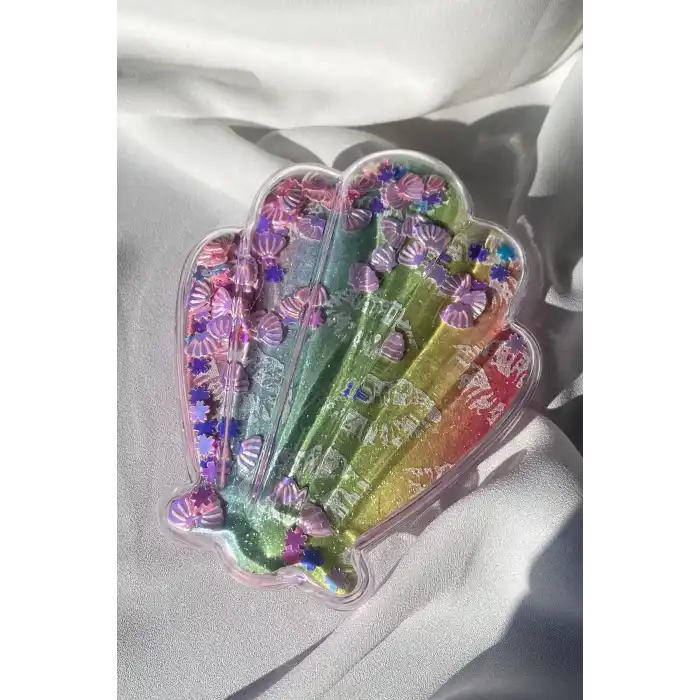 Karışık Renk Deniz Kabuğu Detaylı Öpücük Figürlü Simli Taşınabilir Saç Tarama Fırçası/ Tarak