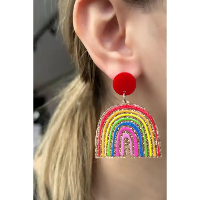 Karışık Renk Gökkuşağı Figürlü Sallantılı Küpe (Çift)