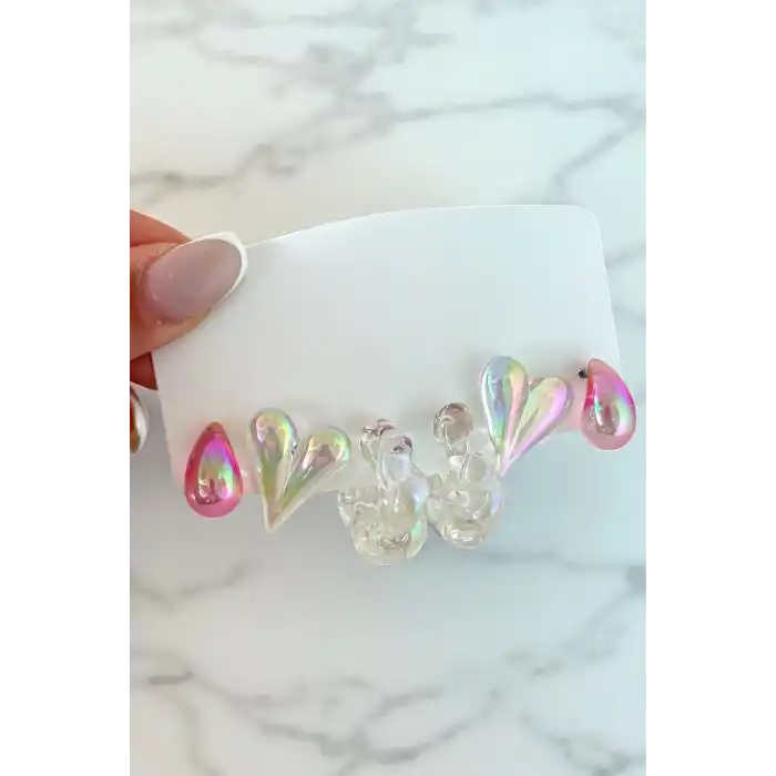 Karışık Renk Hologramlı 6lı Küpe Set