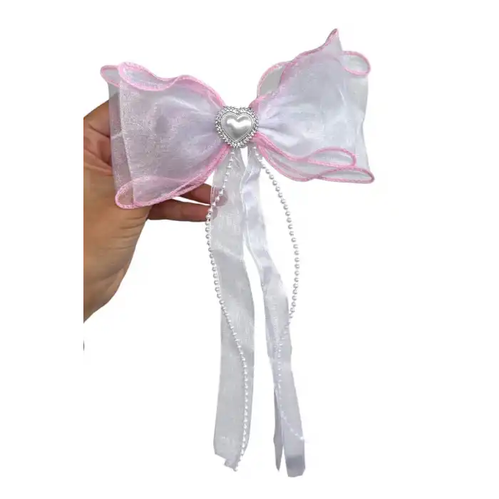 Karışık Renk İnci Ve Kalp Detaylı Kurdele Otomat Toka