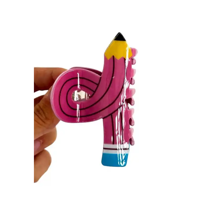 Karışık Renk Kalem Figürlü Kemik Mandal Toka