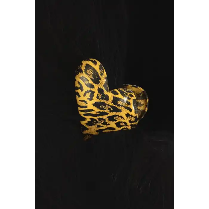 Karışık Renk Kalp Figürlü Leopar Desenli Metal Mandal Toka