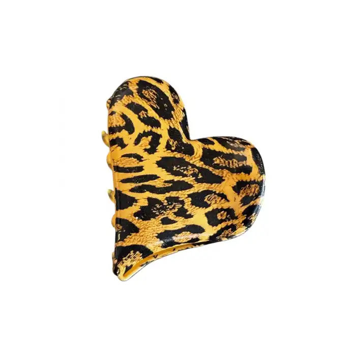 Karışık Renk Kalp Figürlü Leopar Desenli Metal Mandal Toka