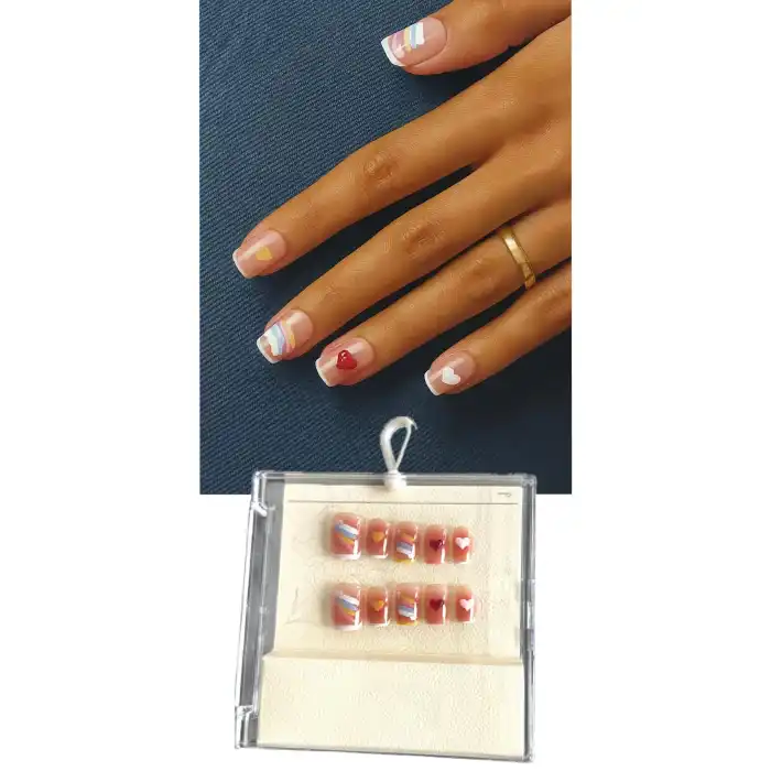 Karışık Renk Karışık Figürlü Jel Tırnak Görünümlü 10lu Takma Tınak Set (Yapıştırıcılı)