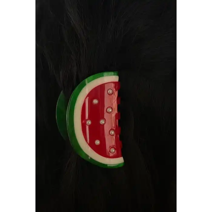 Karışık Renk Karpuz Figürlü İnci Detaylı Kemik Mandal Toka