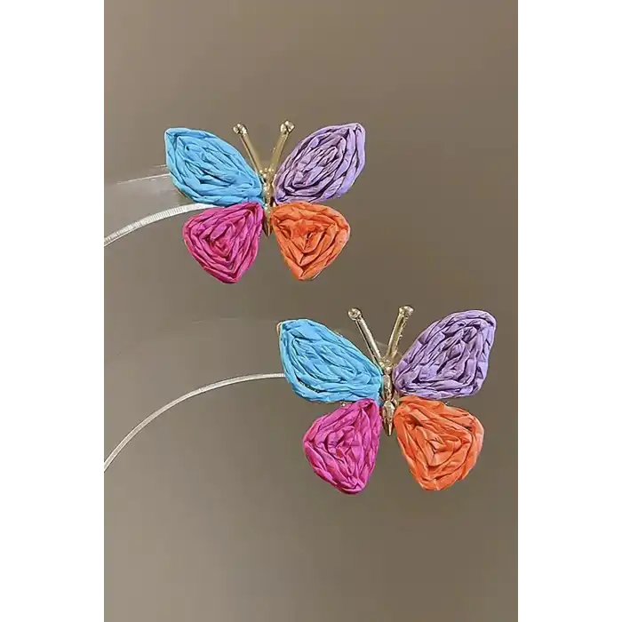 Karışık Renk Kelebek Figürlü Küpe (Çift)