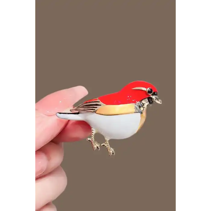 Karışık Renk Kuş Figürlü Broş