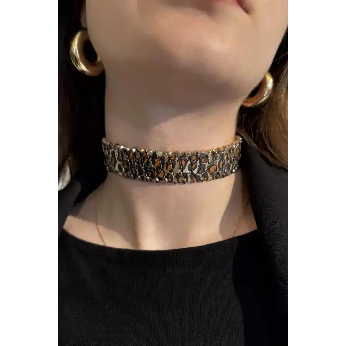 Karışık Renk Leopar Desenli Choker Kolye