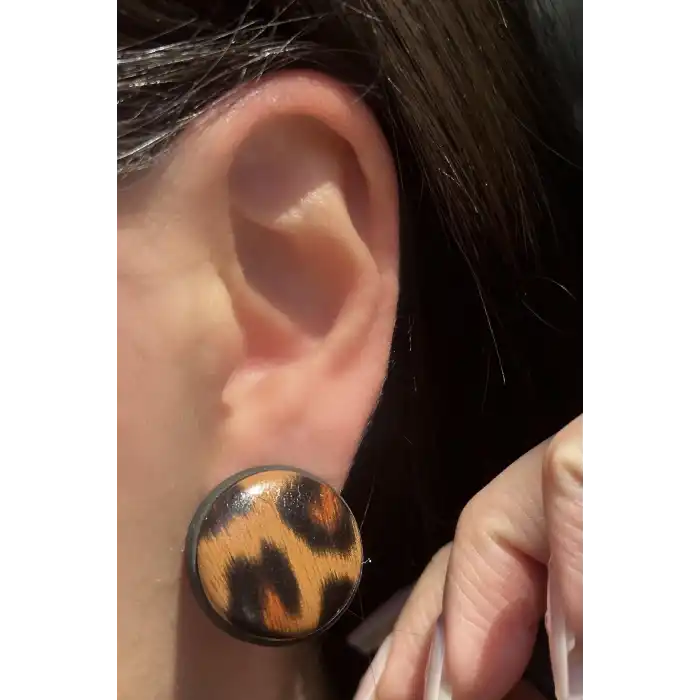 Karışık Renk Leopar Desenli Küpe (Çift)