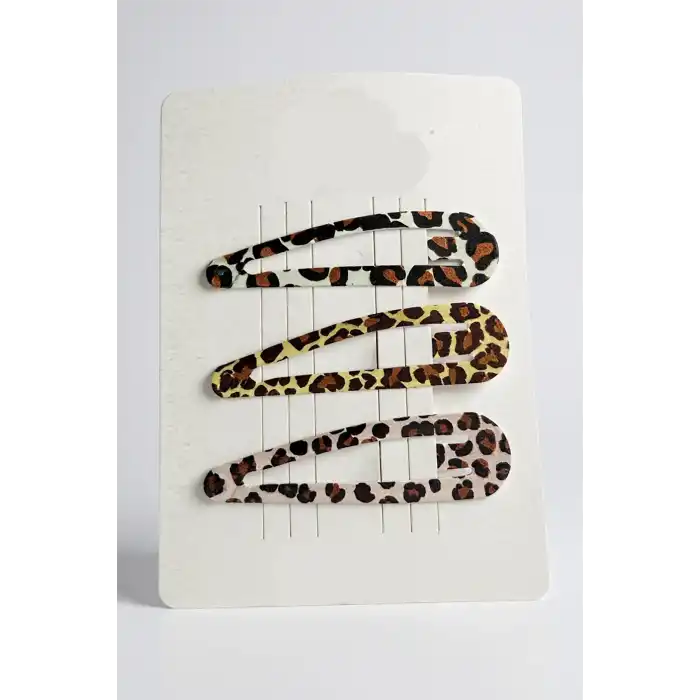 Karışık Renk Leopar Desenli Yan Toka