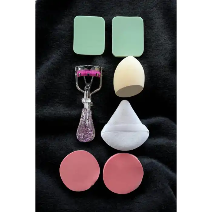 Karışık Renk Makyaj Süngeri/ Kirpik Kıvırma Aparatı/ Pudra Süngeri Set