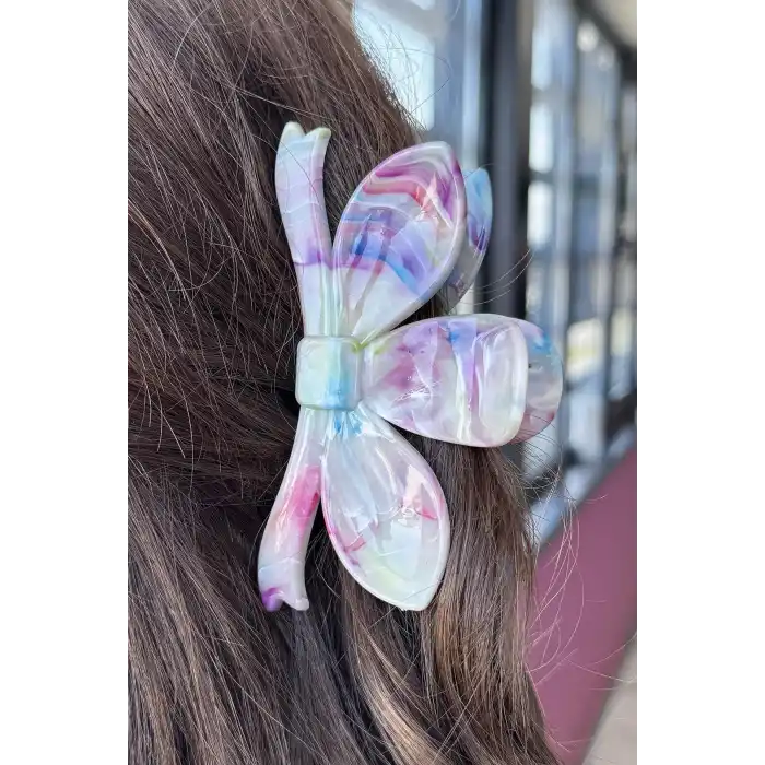 Karışık Renk Mermer Desenli Kemik Mandal Toka