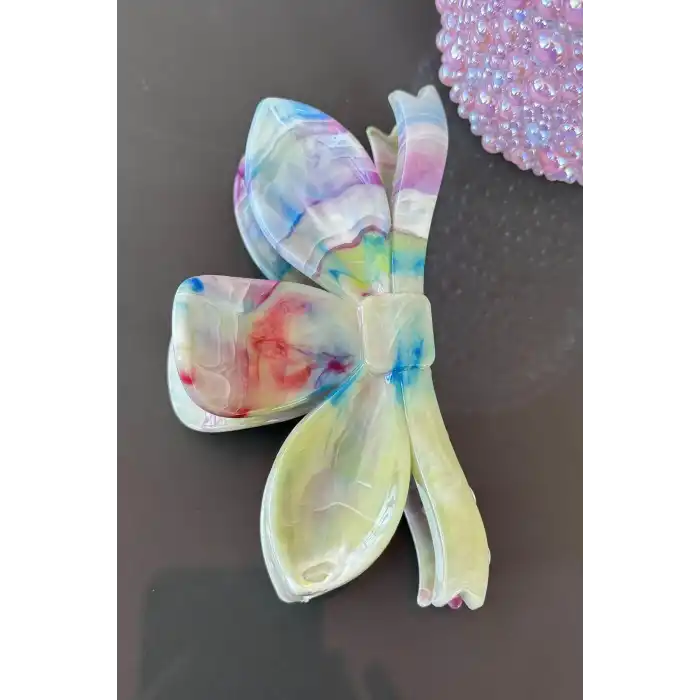 Karışık Renk Mermer Desenli Kemik Mandal Toka