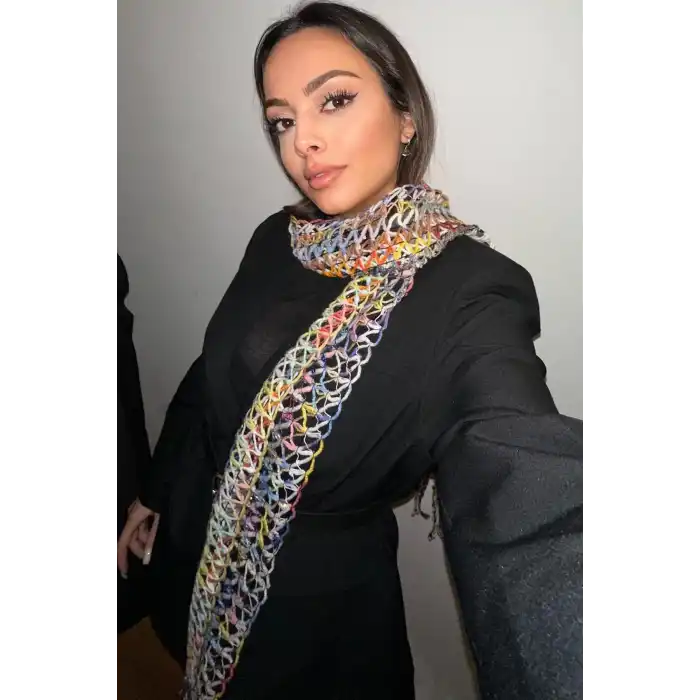 Karışık Renk Örgü Detaylı Şal