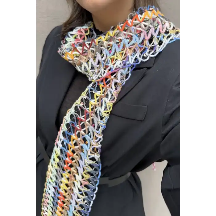 Karışık Renk Örgü Detaylı Şal