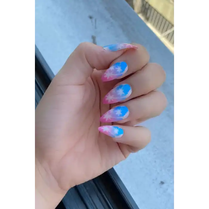 Karışık Renk Palmiye Figürlü 12li Takma Takma Tırnak (Yapıştırıcılı)