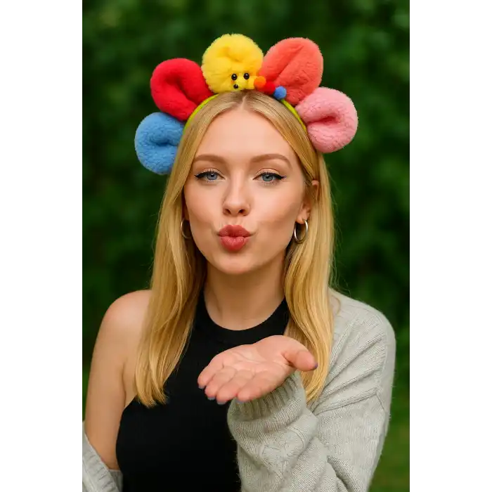Karışık Renk Papatya Figürlü Peluş Taç