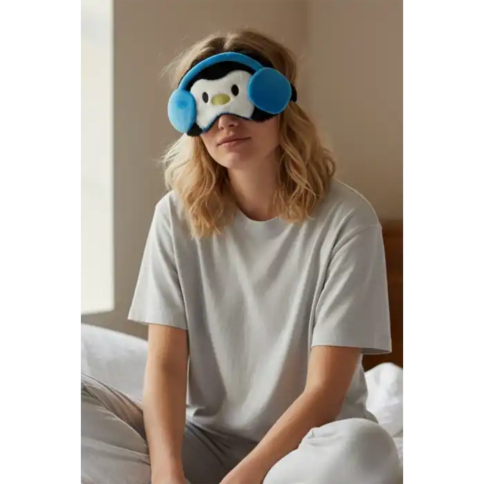Karışık Renk Penguen Figürlü Peluş Uyku Bandı