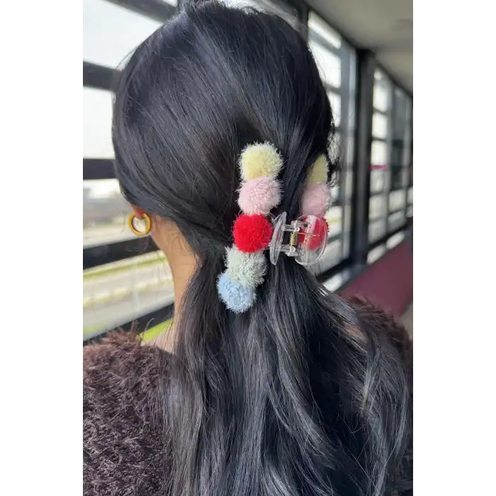 Karışık Renk Ponponlu Mandal Toka