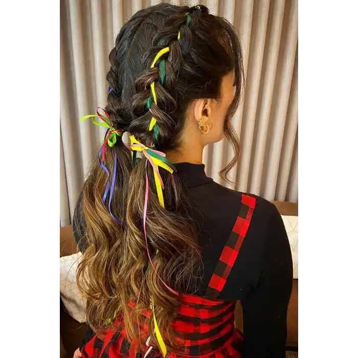 Karışık Renk Saç Örgü Kurdelesi