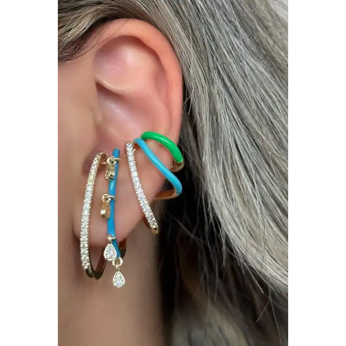 Karışık Renk Taş Detaylı Kulak Aksesuarı