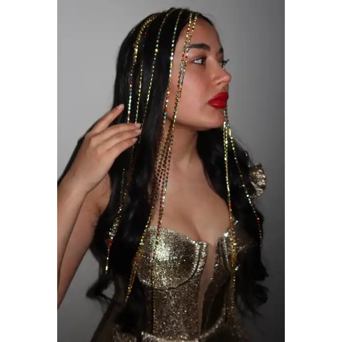 Karışık Renk Taş Detaylı Tasarım Taç