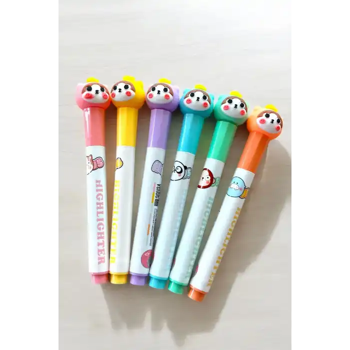 Kedi Figürlü 6lı Fosforlu Kalem Set