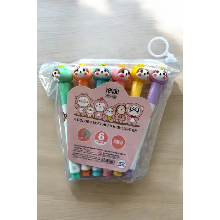 Kedi Figürlü 6lı Fosforlu Kalem Set