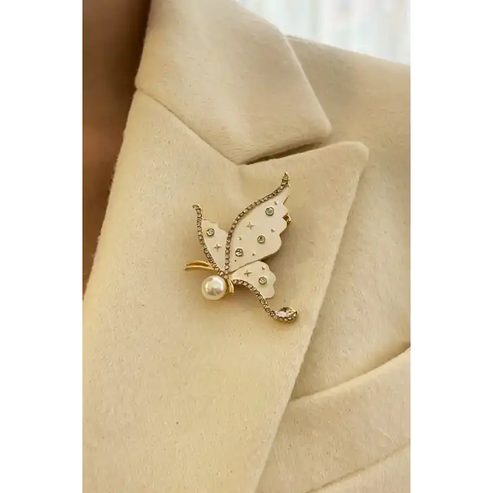 Kelebek Figürlü Taşlı Broş