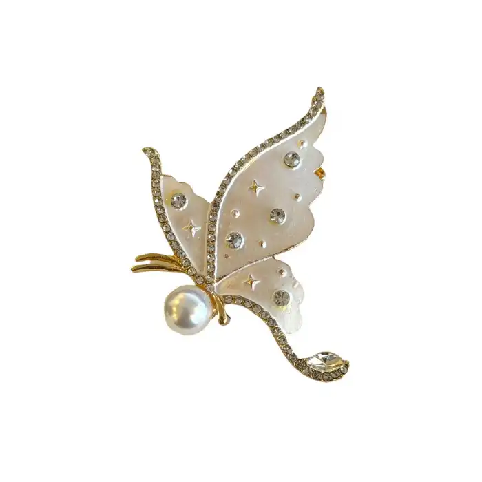 Kelebek Figürlü Taşlı Broş