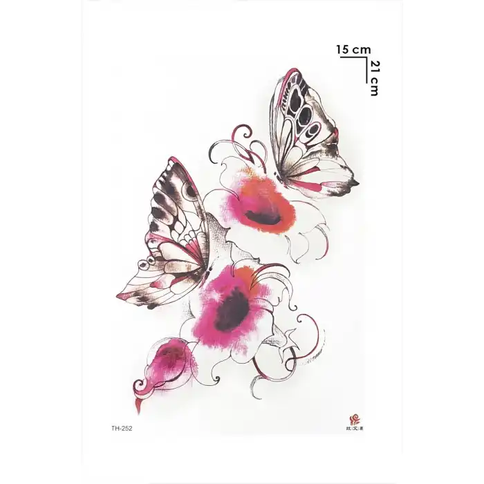 Kelebek ve Gül Geçici Dövme Tattoo
