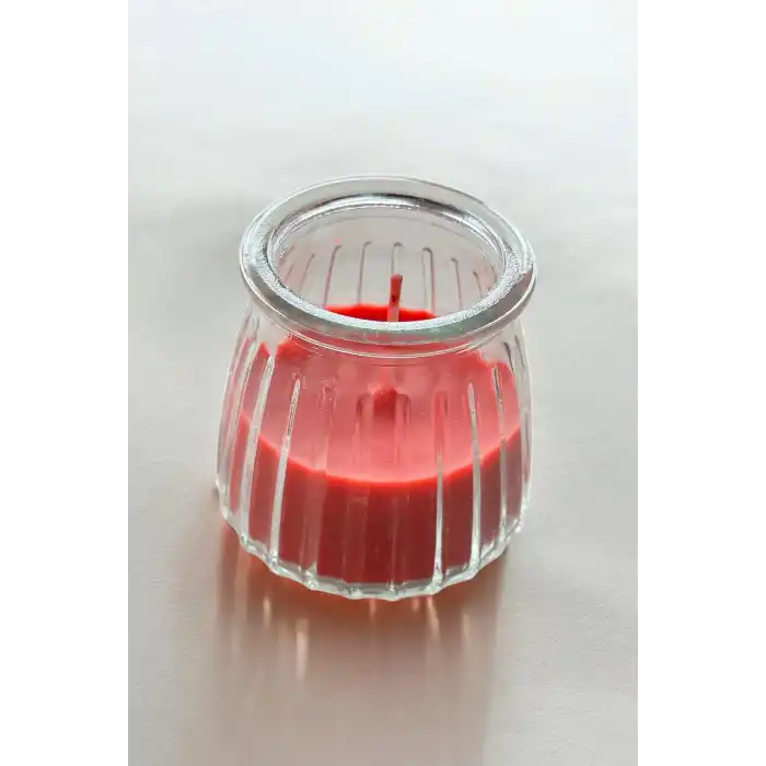 Kırmızı Renk Bardakta Çilek Kokulu Dekoratif Mum