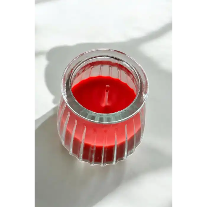 Kırmızı Renk Bardakta Çilek Kokulu Dekoratif Mum